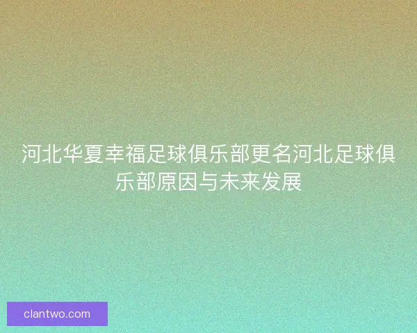 河北华夏幸福足球俱乐部更名河北足球俱乐部原因与未来发展